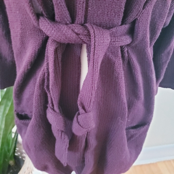 VINCE Knit Wool Blend Open Wrap Long Line Cardigan - Burgundy M - Picture 3 of 12